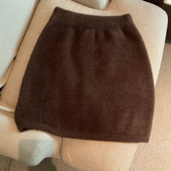 Осень-весна Женская мини-юбка с мехом, тонкая, с высокой талией, с запахом, с черным низом, дикая шерстяная, элегантная, корейская