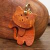 Handmade Genuine Leather Cat Keychain -Cute Animal Design Durable Cowhide Key Ring for Bag Purse Gift