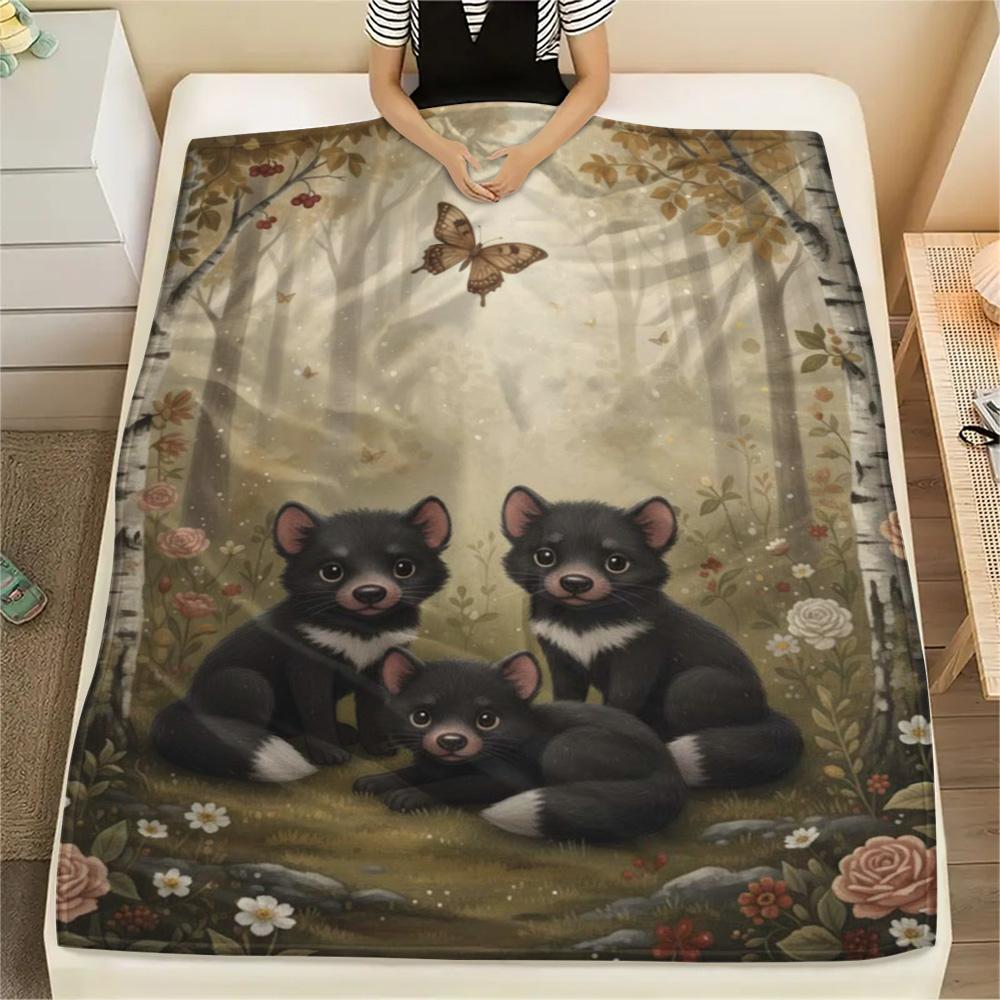 1PC Printmaking style Print FlAannel Blanket, High quality Comfortable for All Seasons, Home Decor, Warmth and Comfort