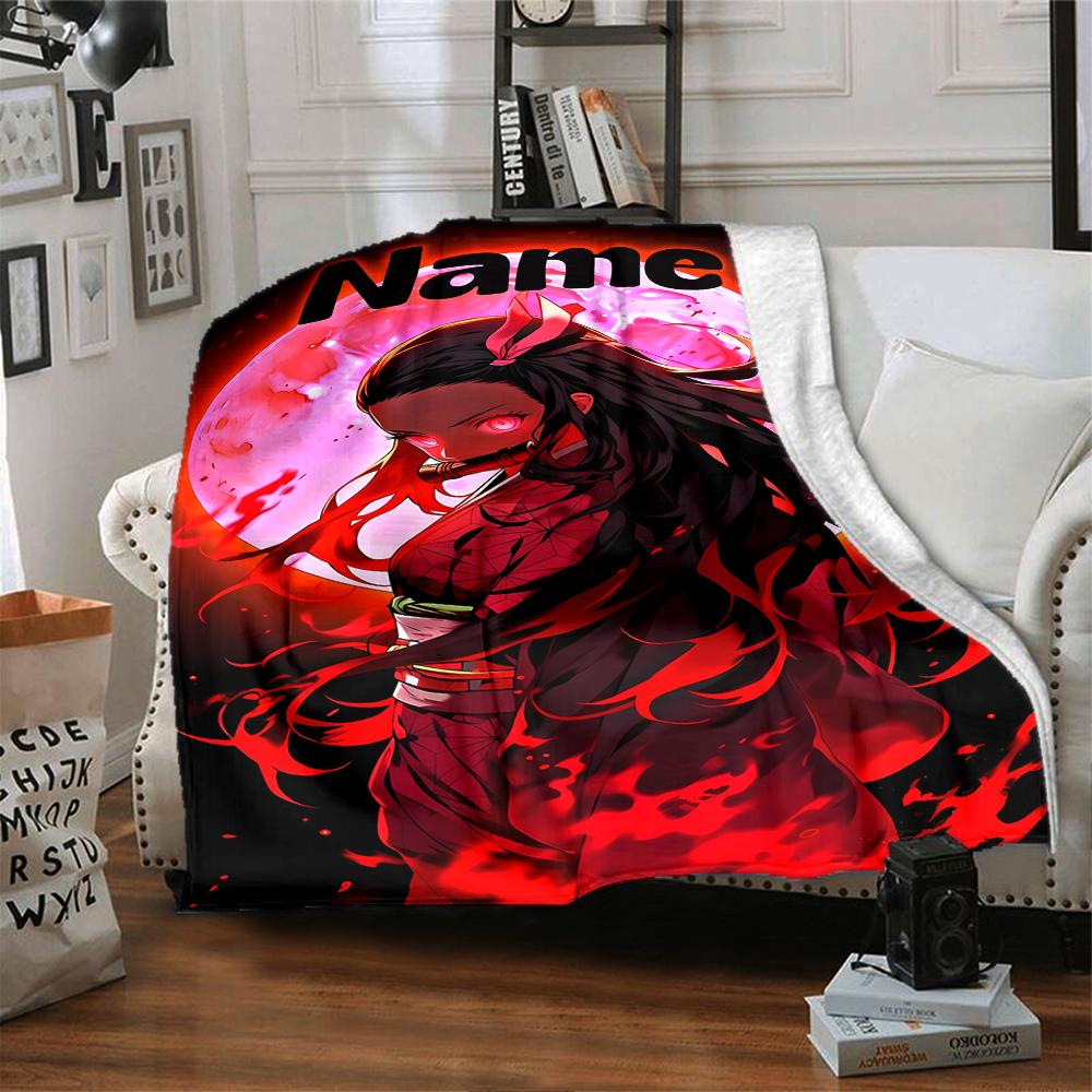 Customiz Name Personality Demon Slayer Nezuko Blanket Soft &Warm Sofa Office Bed Travel Lunch Break Blanket, Gift Suitable All Seasons