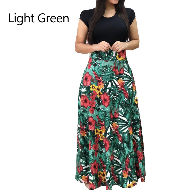 QICED Floral Print Matching Short Sleeve Plus Size Dress Woman