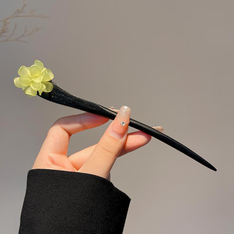 Заколки для волос в форме орхидеи, заколки для волос ручной работы, спиральные деревянные вилки для волос, ретро-китайское платье ханьфу, головной убор, головные уборы