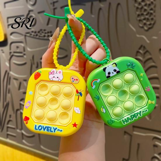 Mini Keychain Pendant Cartoon Cat Panda Design Whack-a-mole Toy Key Chain Pressable Silicone Bubbles with Braided Lanyard Stress Relief