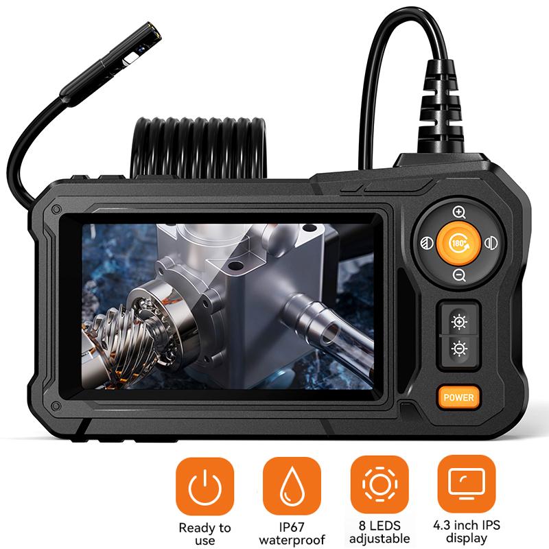 Industrial Endoscope Camera 4.3" IPS Single Dual Lens Car Inspection Borescope Sewer Camera IP67 Waterproof Snake Camera 8 LEDS