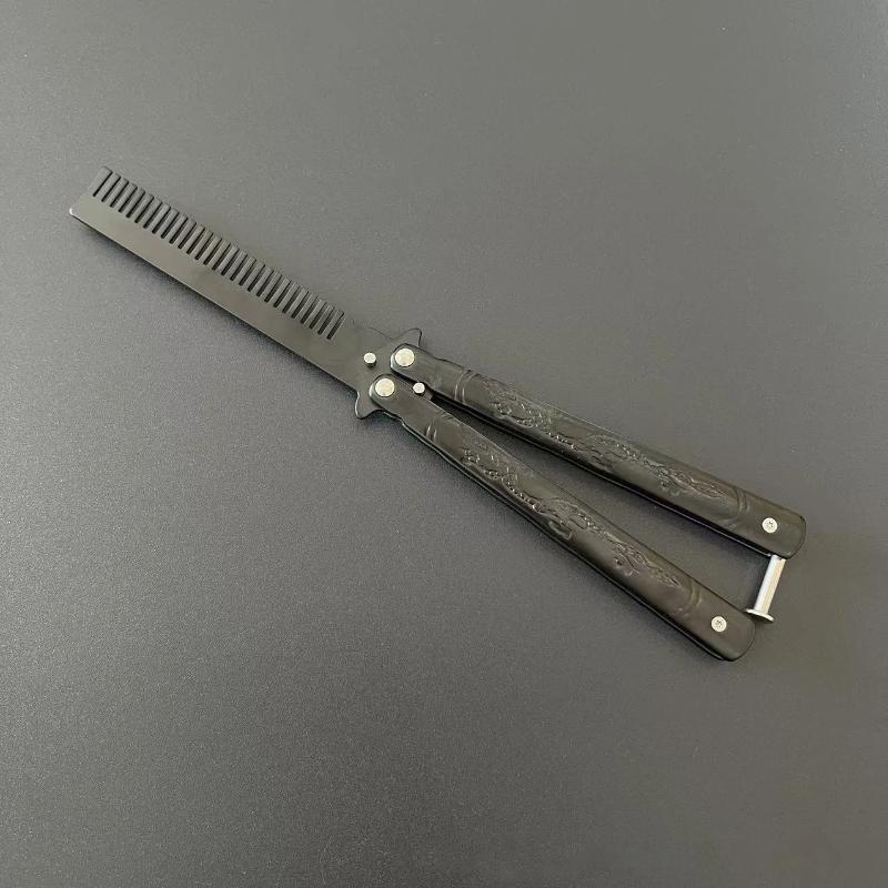 Folding Stainless Steel Butterfly Knife Comb Trainer Practice Styling Tool for Beginners Hair Grooming Learning