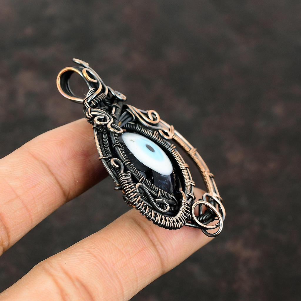 Синий Цвет Кулон Сглаза Медная Проволока Кулон Ювелирные Изделия Ручной Работы Подвеска Из Натурального Драгоценного Камня Подарок На Годовщину Замечательные Медные Ювелирные Изделия