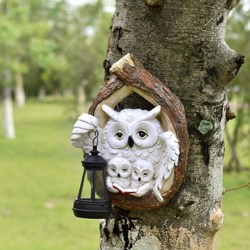 Садовая сова, обнимающая дерево, полимерная скульптура с солнечным наружным светом, современный ландшафтный светильник, подарок, поделки