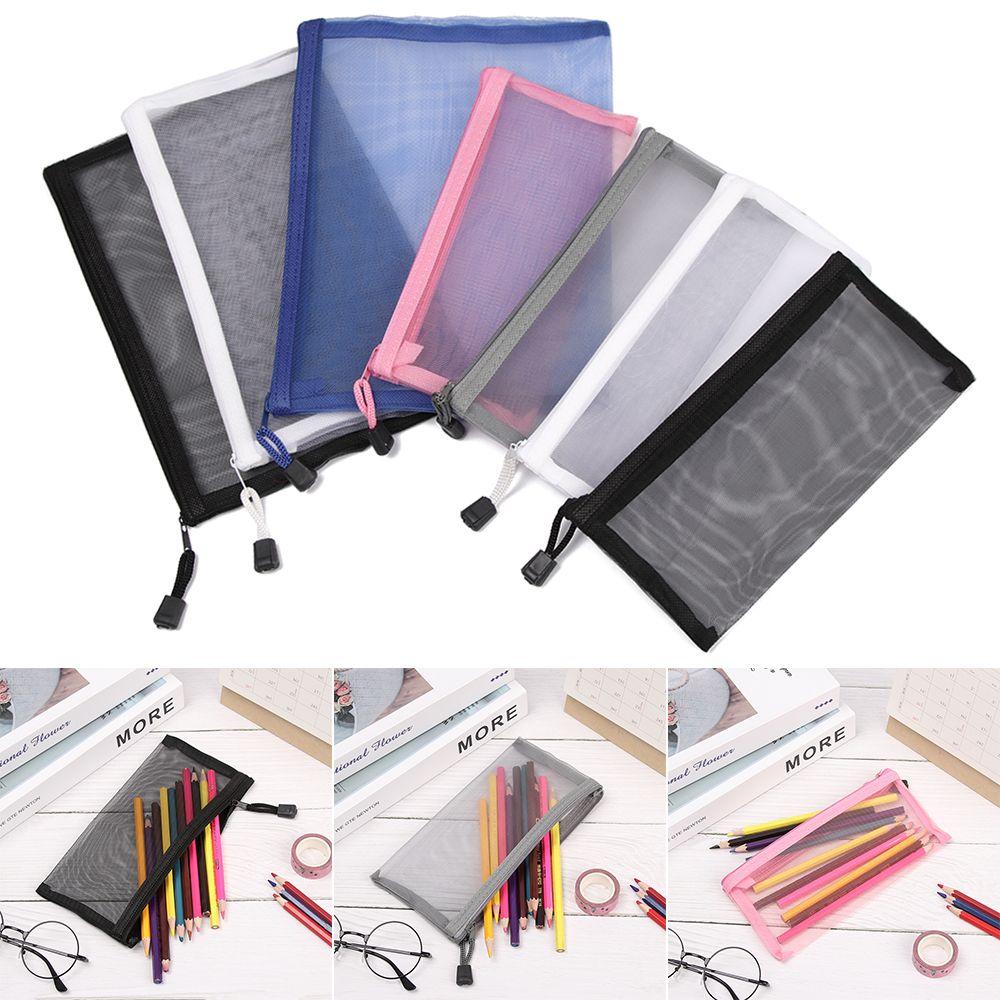 Purse Makeup Cosmetic Stationery Cosmetic Storage Transparent Grid Mesh Pen Bag Zipper Pencil Case