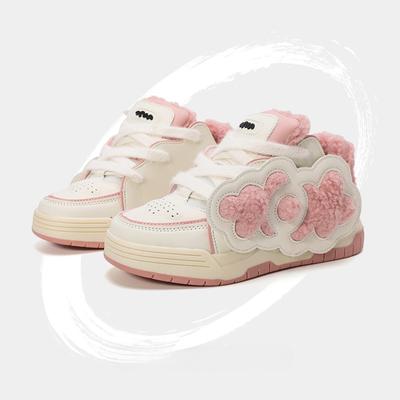 Теплые овечьи кроссовки с бархатом, новые зимние женские кроссовки с толстой подошвой и круглым носком, повседневные женские туфли