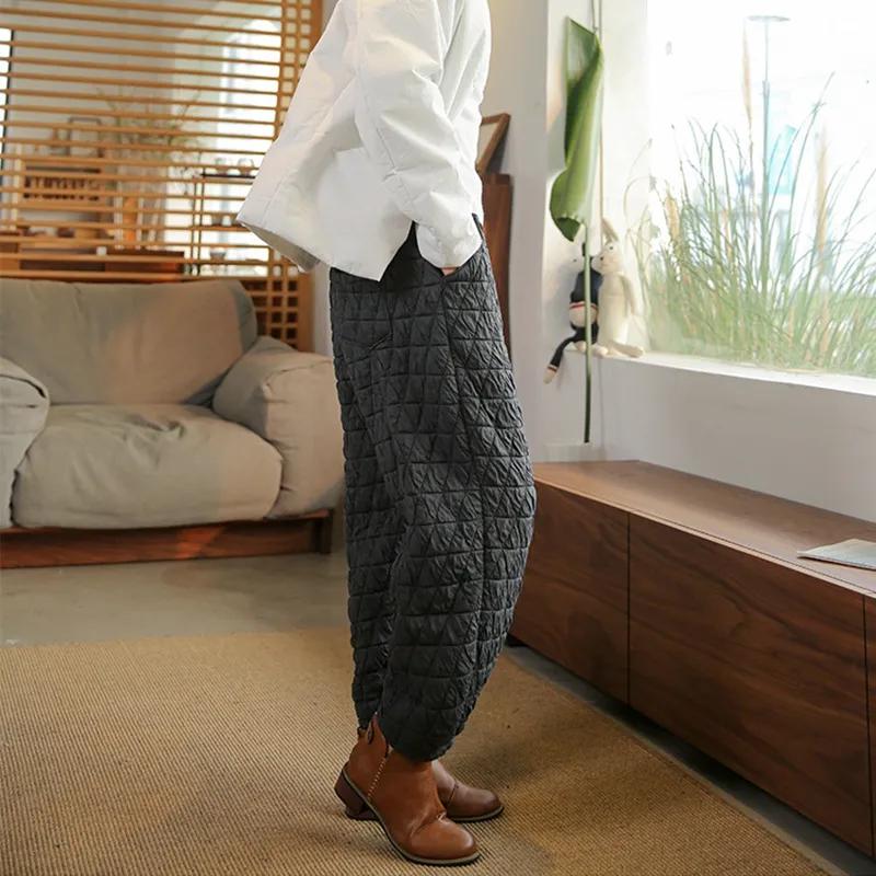 Женские зимние утолщенные хлопковые верхние брюки для отдыха однотонные свободные брюки из хлопка с высокой талией