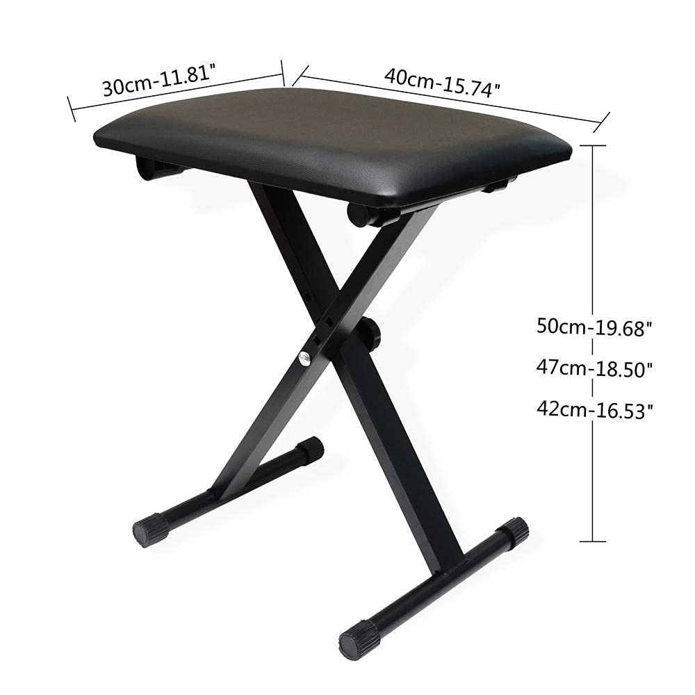 AKOZLIN Складной стул для фортепиано в форме буквы X, скамейка для клавиатуры с 3 уровнями регулировки высоты, стул для фортепиано, стул для клавиатуры, скамейка для клавиатуры, черный, ширина 40 x