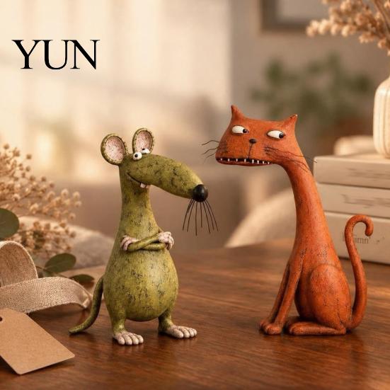 Decorative Figurines for Living Room Resin Farmhouse Cat Figurine, Creative Country Style Animal Statue, Rustic Unique Gifts Home Decoration
