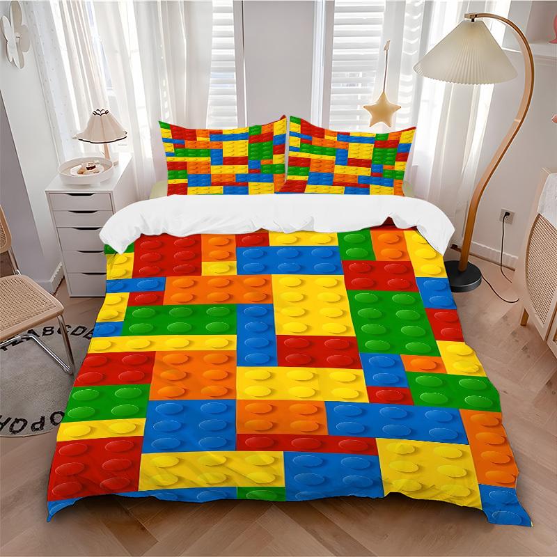 3pcs bedding set Building block jigsaw puzzle Includes 1 Comforter + 2 Pillowcases, Without Pillow Inserts, Soft Comfortable, Lightweight Br
