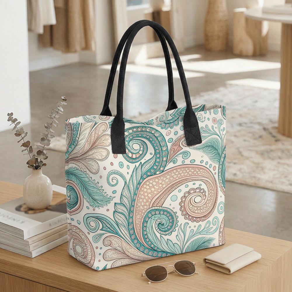 Boho Paisley Printed Casual Canvas Tote Bag for Women Daily Use Shopping Travel Large Capacity Lightweight Shoulder Handbag