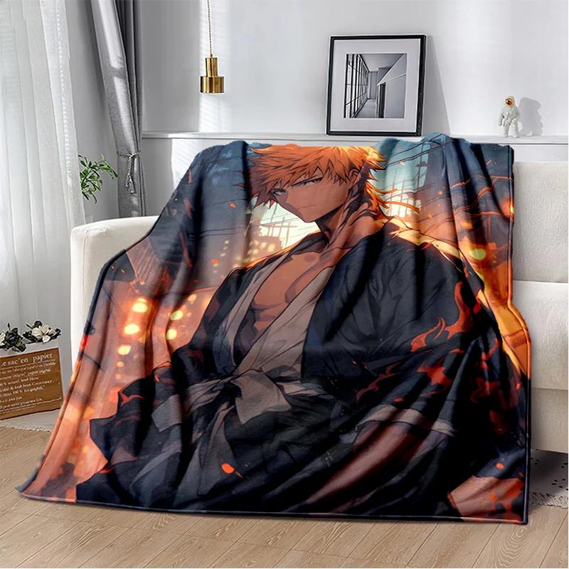 2025 New Style Bleach Kurosaki Ichigo Anime Cartoon Soft Flannel Blankets,Throw Blanket Comfortable for Beds Sofa Home Bedroom