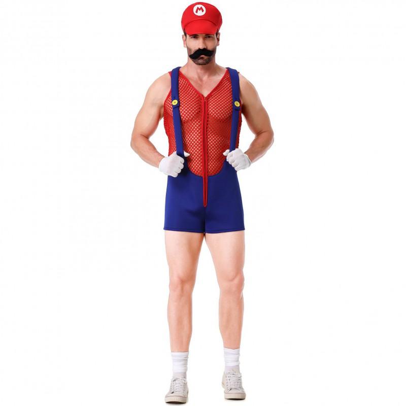 Мужской Костюм Косплей Super Mario Bros M XL Красный Зеленый Игровой Наряд для Вечеринки Хэллоуин