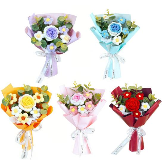 Искусственные цветы ручной работы из хлопковой пряжи вечный цветок вязаный крючком букет день рождения мама жена любовница выпускной домашний декор