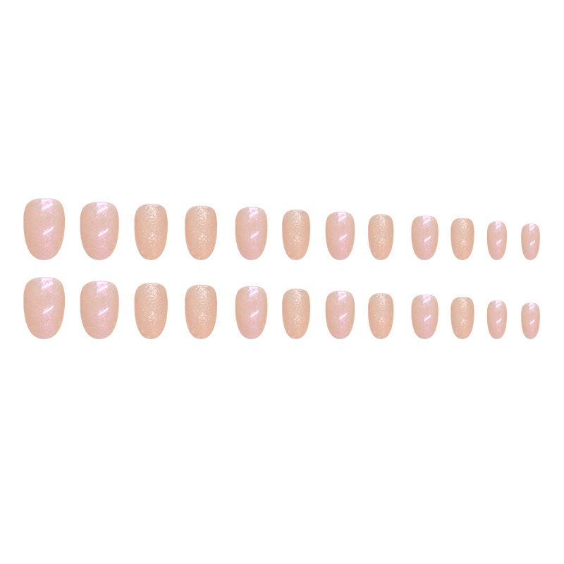 24 Pieces European and American Sweet Girl Ins Wind Manicure Pure Desire Aurora Glitter Fake Nails Oval Round Head Manicure