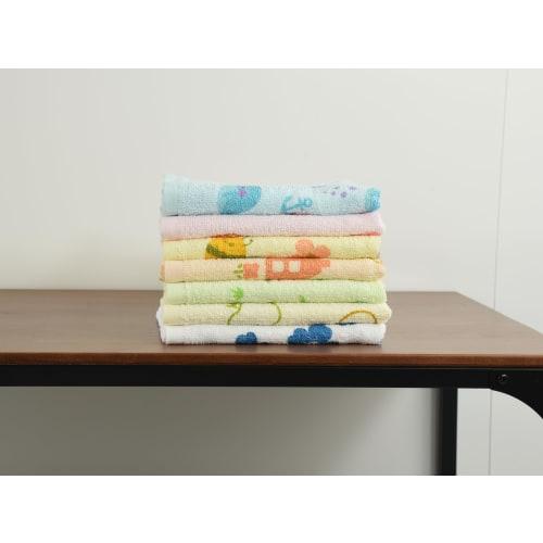 Kosugizen Weekly Face Towels, Happy, 7 Colors (7 Designs), 1 of Each, 34 X 80 Cm, Thin, Quick-Drying, Set of 7 (ZG-0202-7)