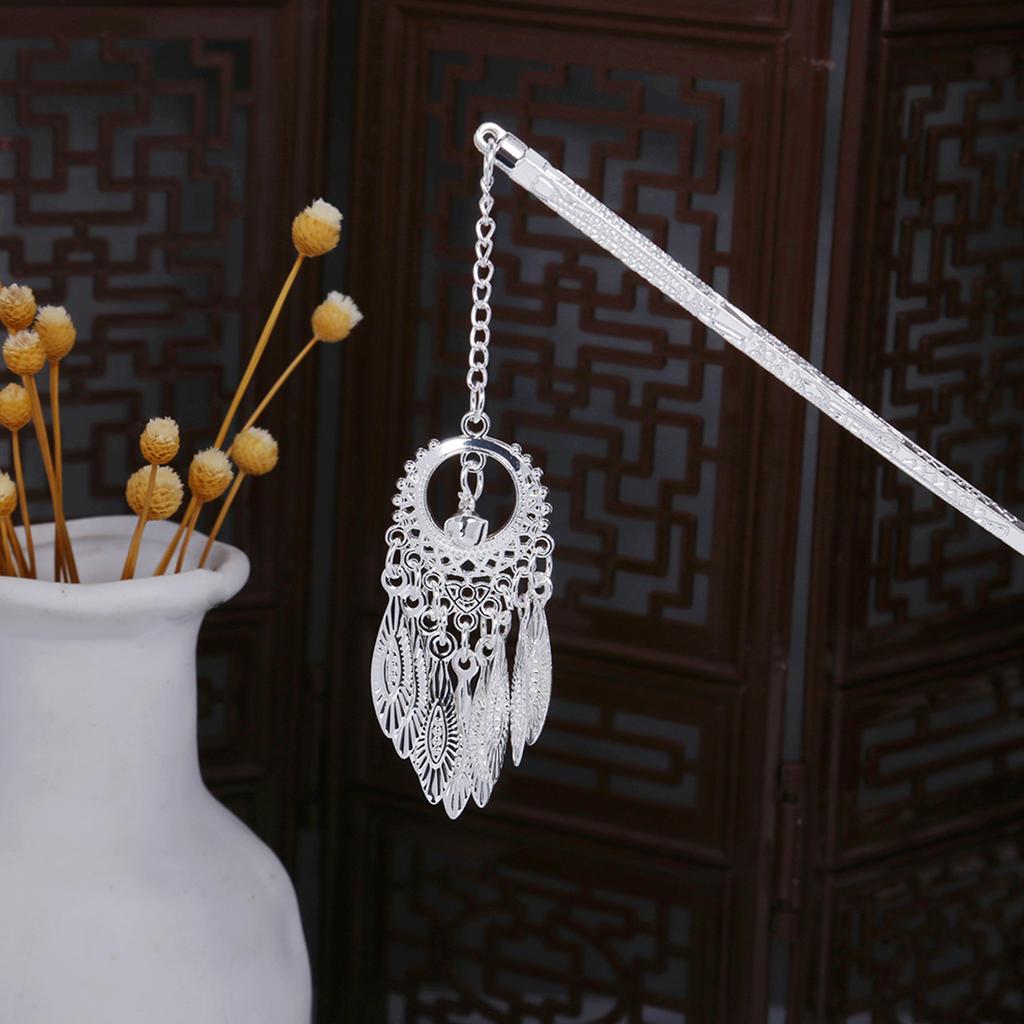 Miao Geometric Hollowed Out Step Shaking Tassel Hairpin Vintage Peacock Tassel Ancient Wind Cheongsam Cheongsam Hanbok Hair Ornaments