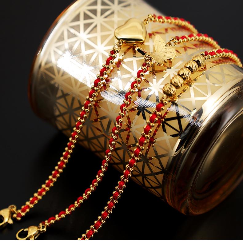 Новогодний красный браслет ручной работы для женщин с золотыми бусинами - подарок от Tai Sui.