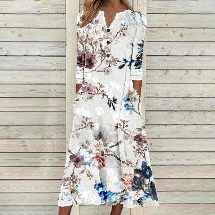 Женское осеннее платье макси с принтом, длинный рукав, открытая грудь, юбка