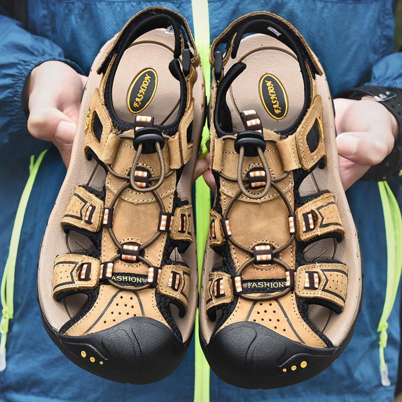 Летняя мужская обувь 2024 года, мужские сандалии из натуральной кожи, мужские пляжные тапочки, мужские сандалии, большие размеры 38-46, пляжные сандалии