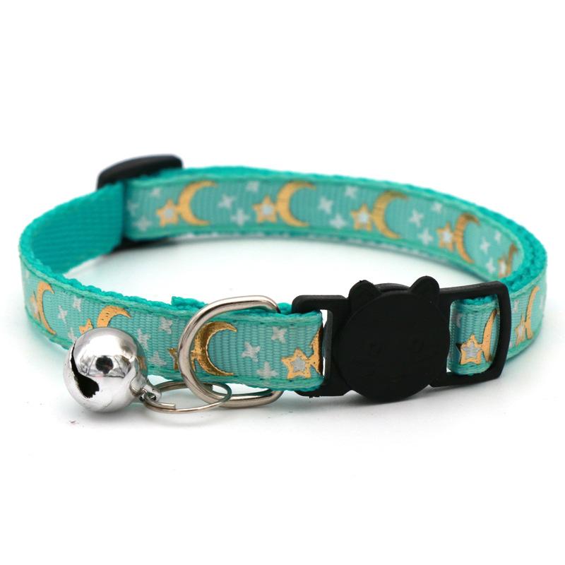 Cat Dog Collar Gold Color Stars and Moon Pet Collar with Bell and PP Material Separate Reflective Safety Buckle Solid Safe