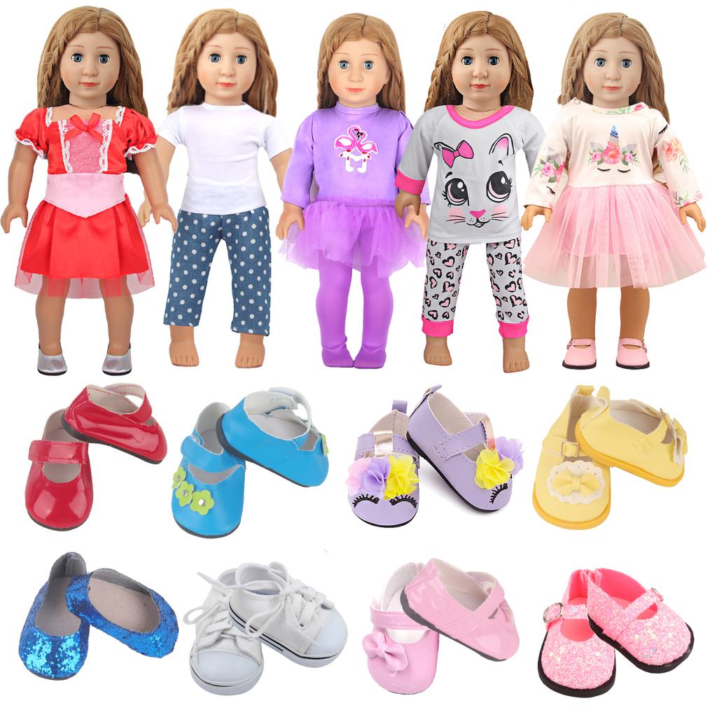 MSYO 18-Inch Fashion 5 Sets Doll Clothes & 2 Sets Random Shoes Set with Mini DIY Cartoon Model Toy Gift for Girls & Accessories