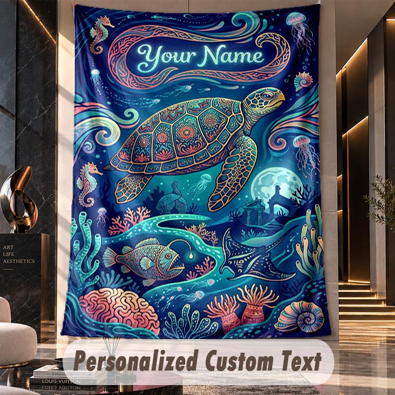 Oceanic Coral Elegance Theme Wall Tapestry Customized With Name Text Personalized Hanging Tapestry For Bedroom Living Room Decor