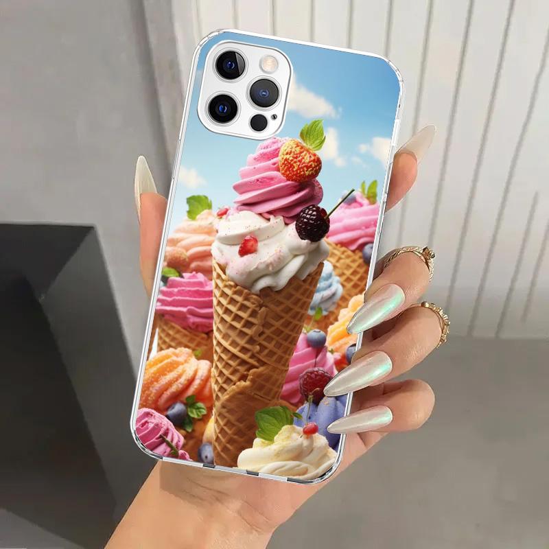 Чехол для телефона Macaron Ice Cream Cake Doughnut для Iphone 17 Air 16 15 Plus 14 13 Mini 12 11 Pro Max 16E 7 8 SE 2020 Мягкий Funda Prin