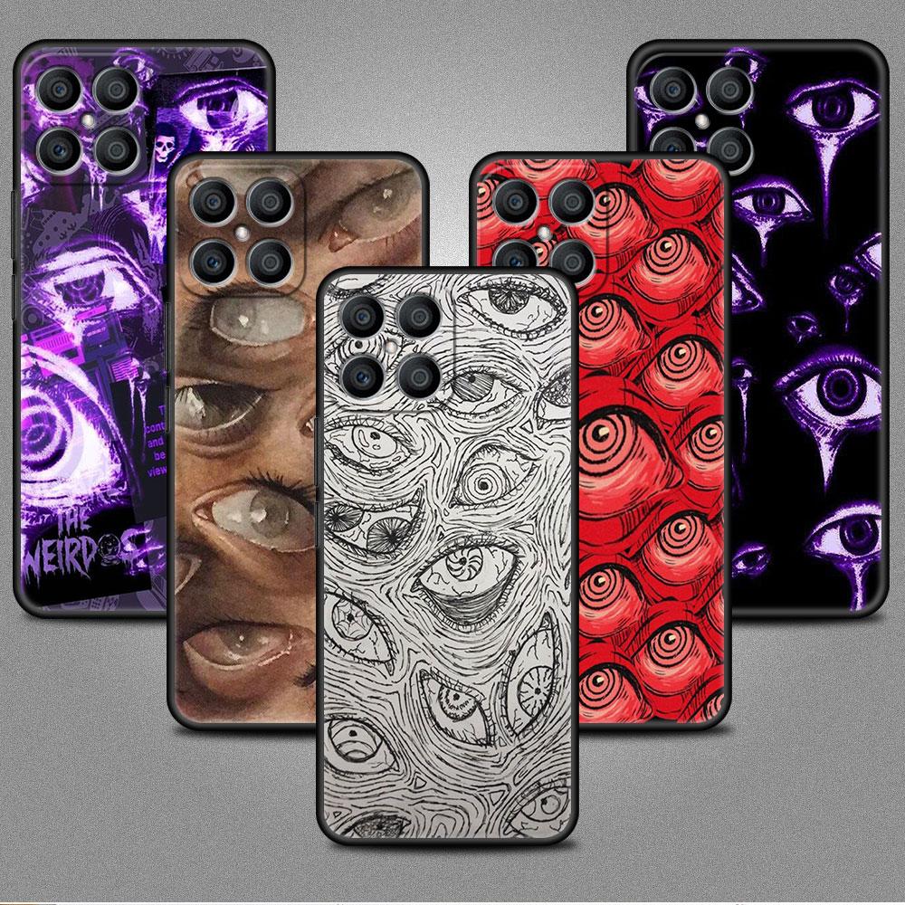Scary Face Eyes Smiley Case For Huawei Honor X8 X9 P50 X7 50 20 8X Play 9A P40 P30 Lite P Smart 2021 Black Phone Coque