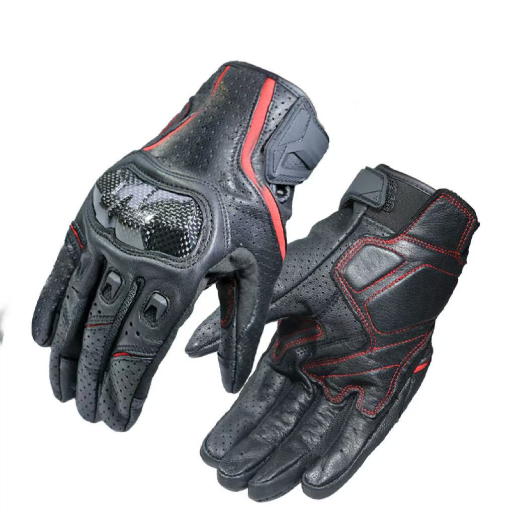 Custom Design Leather Carbon Fiber Motorcycle Gloves Touchscreen Compatible Anti-slip Breathable Outdoor Sports Universal Season