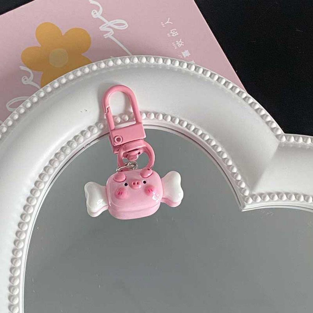 Gourmet Hamburger Pig Animal Keyring Resin Pig Food Keychain Creative Pink Pig Metal Keychain  Kids