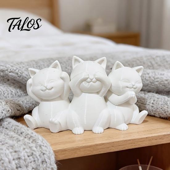 Эстетичная кошачья арт-фигурка «Три мудрых кота», 3D-печатная минималистичная статуэтка для стола, декоративные скульптуры, украшение для дома, орнамент «Древняя мудрость»