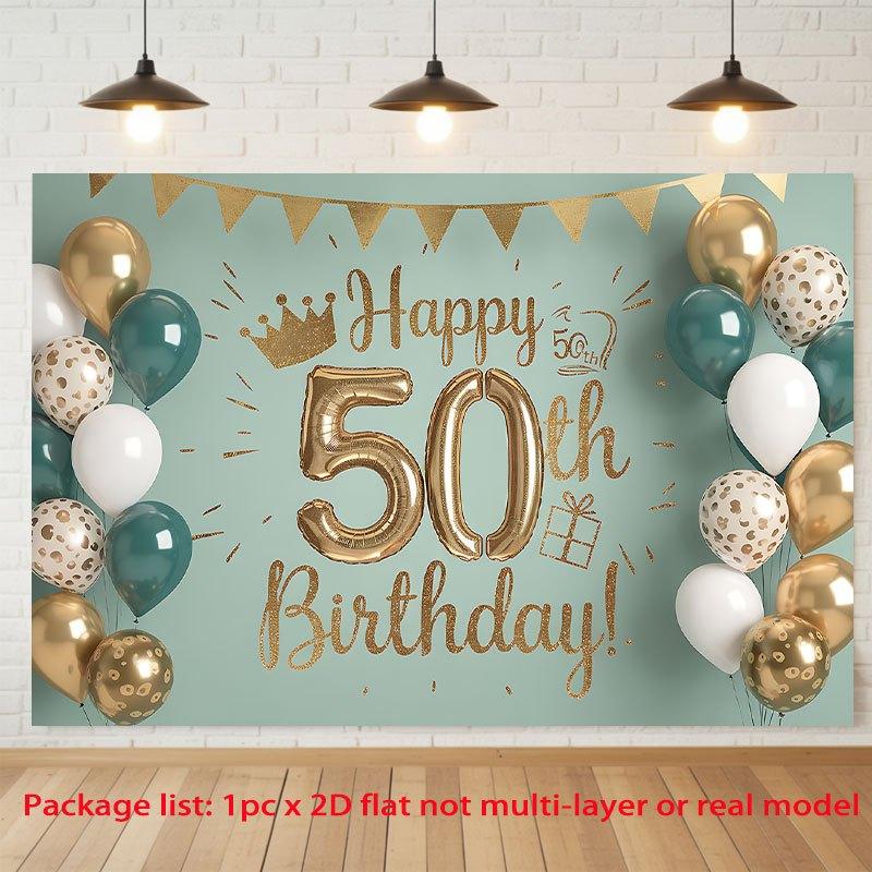 50th Birthday Party Backdrop Gold Green Polyester Banner Photo Booth Decoration