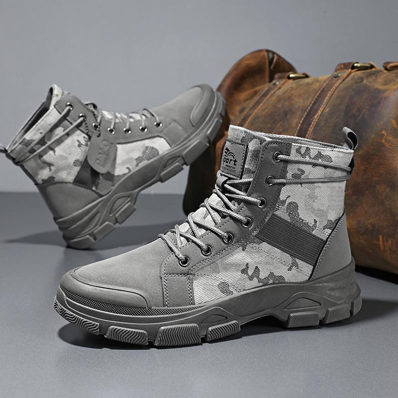 Men's Camouflage High Top Boots Comfortable Sneakers Outdoor Hiking Shoes for Men Non-Slip Durable Lace-Up Platform Work Boots
