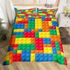 Colorful Toy King Queen Duvet Cover 3D Building Block Pattern Bedding Set Fun Brick Quilt Cover Gradient Rainbow Comforter Cover