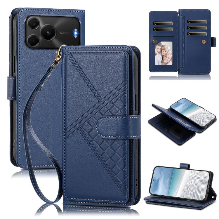 Embossed Secure Clasp 9-Card Slot Vegan Leather Phone Case with Wrist Strap