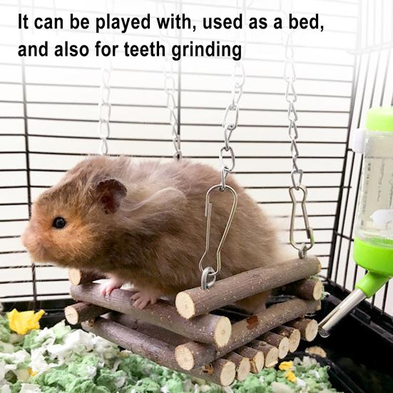 Гамак-качели для хомяка из натурального дерева, жевательная игрушка, маленький гамак-укрытие для грызунов с металлическими подвесными цепочками для морских свинок, песчанок, бурундуков