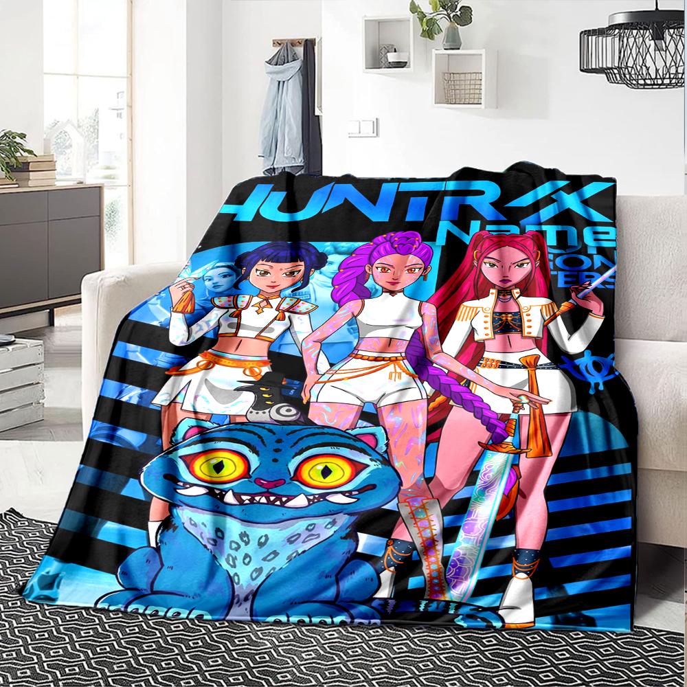 Custom Name Kpop Demon Hunters Theme Printed Blanket Perfect For Couch Bed Travel Outdoor Use Machine Washable Cozy Durable