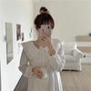 Long Sleeved Dress Pajamas Women Sweet Girl Korean Chic Ins Style White Autumn Princess Style Midi Dress Home Wear Two-piece Clothes