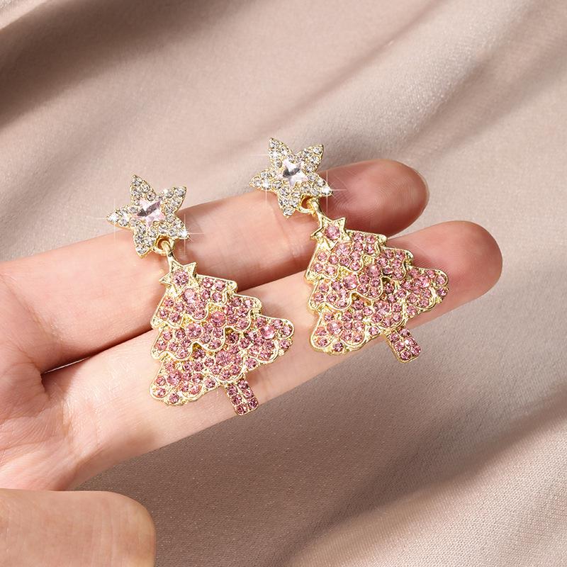 Милые и очаровательные серьги-пусеты в виде Санта-Клауса, снежинки и рождественской елки