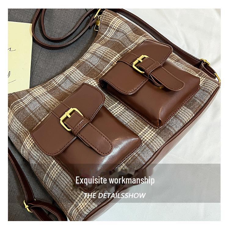 Сумка через плечо из шерсти в стиле ретро 2024 года контрастного цвета — трансграничная мода на осень/зиму