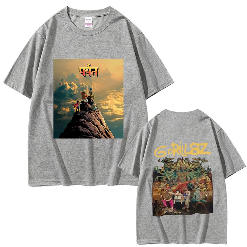 Rock Band Gorillaz The Mountain Tour 2026 Tshirt Unisex Women Vintage Soft Cotton T Shirts Male Casual Oversized Crewneck Tshirt