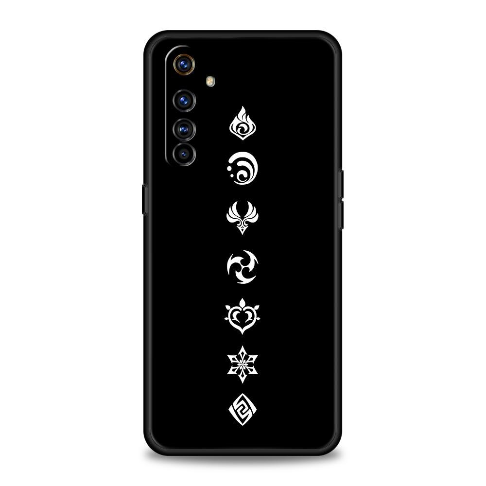 Милый логотип Genshin impact для Realme 9i, роскошный чехол для телефона 9 8 5G GT2 7 6 Pro Plus 8i C21 C3 C11 C25, черный силиконовый чехол