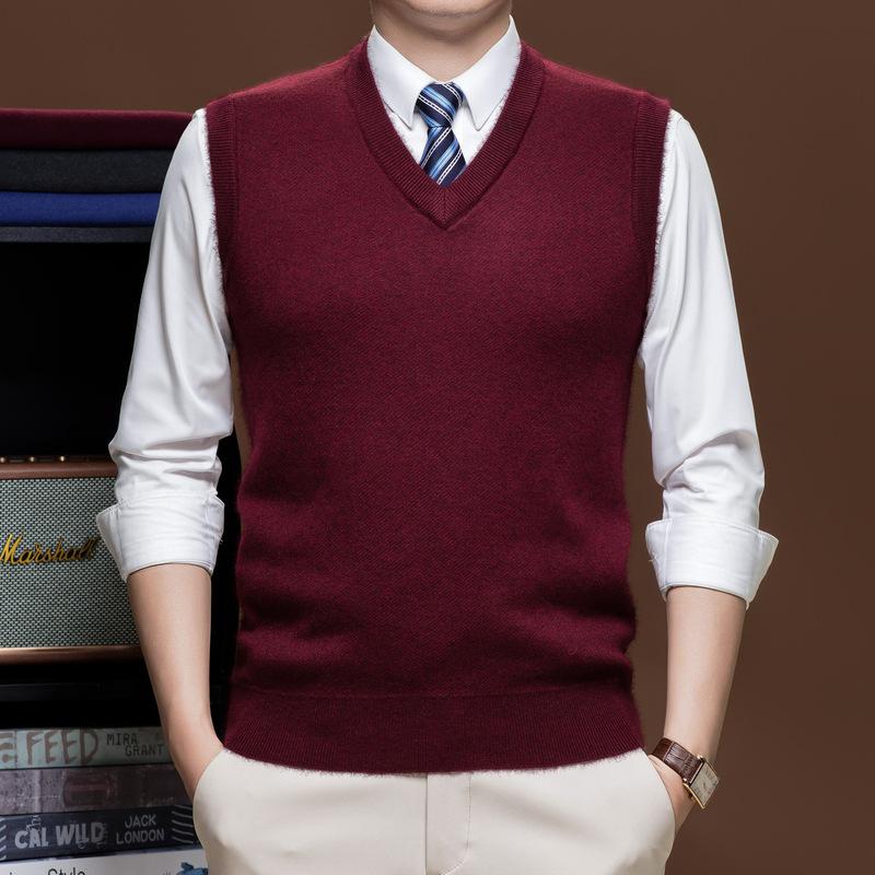Мужской однотонный вязаный жилет без рукавов, толстый, теплый, пуловер