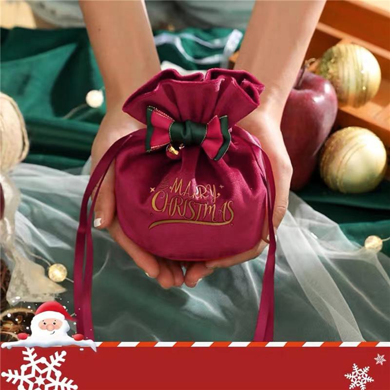 Christmas Velvet Apple Candy Gift Bags Xmas Party Cookies Favors Packaging Bags Kids Present Exquisite Drawstring Bags Red Green