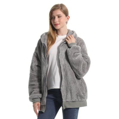 Зимняя двухсторонняя флисовая женская куртка, осеннее однотонное длинное плюшевое теплое пальто с капюшоном для женщин большого размера