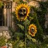 Halloween Lawn Decoration Sunflower Skull Ornament, Theme Garden Decor, Potted Plant Waterproof Outdoor Decoration, for Patio Yard Resin